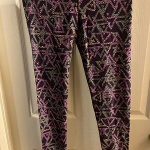 LuLaRoe Kids Leggings with Purple and Black Geometric Design